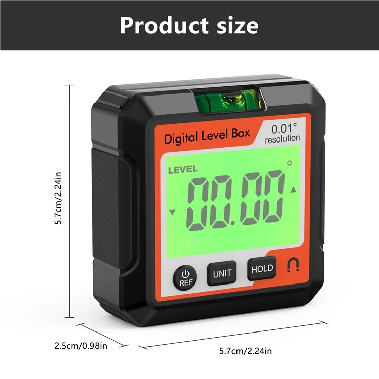 JD10 Digital Level Box Mini Angle Finder Magnetic Base LCD Bevel Gauge Inclinometer for Carpentry, with Bubble - Red+White