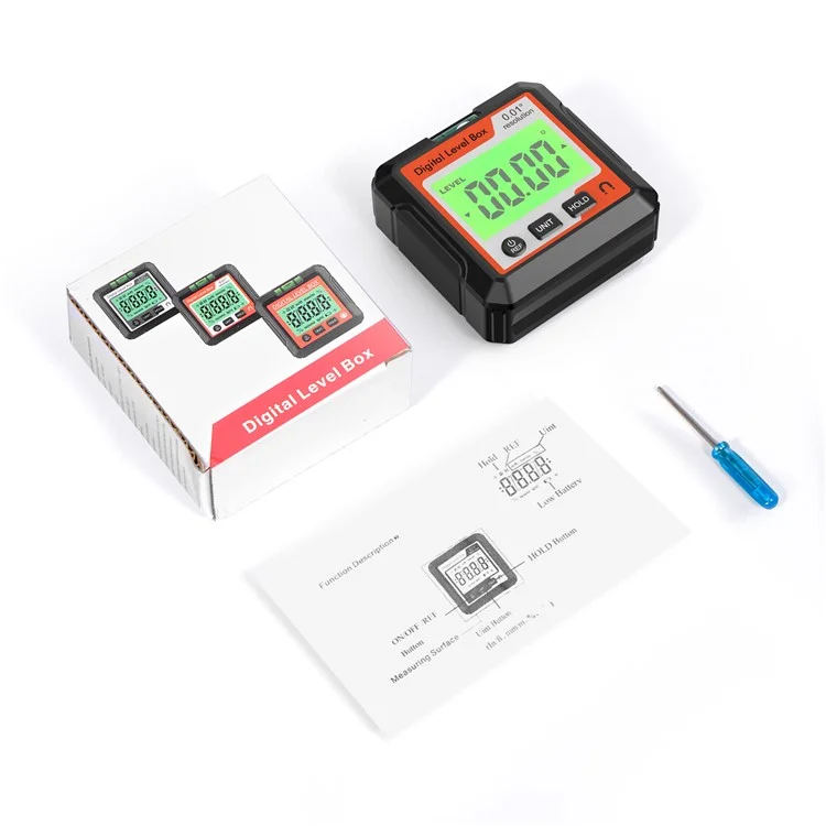 JD10 Digital Level Box Mini Angle Finder Magnetic Base LCD Bevel Gauge Inclinometer for Carpentry, with Bubble - Red+White