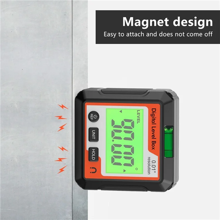 JD10 Digital Level Box Mini Angle Finder Magnetic Base LCD Bevel Gauge Inclinometer for Carpentry, with Bubble - Red+White