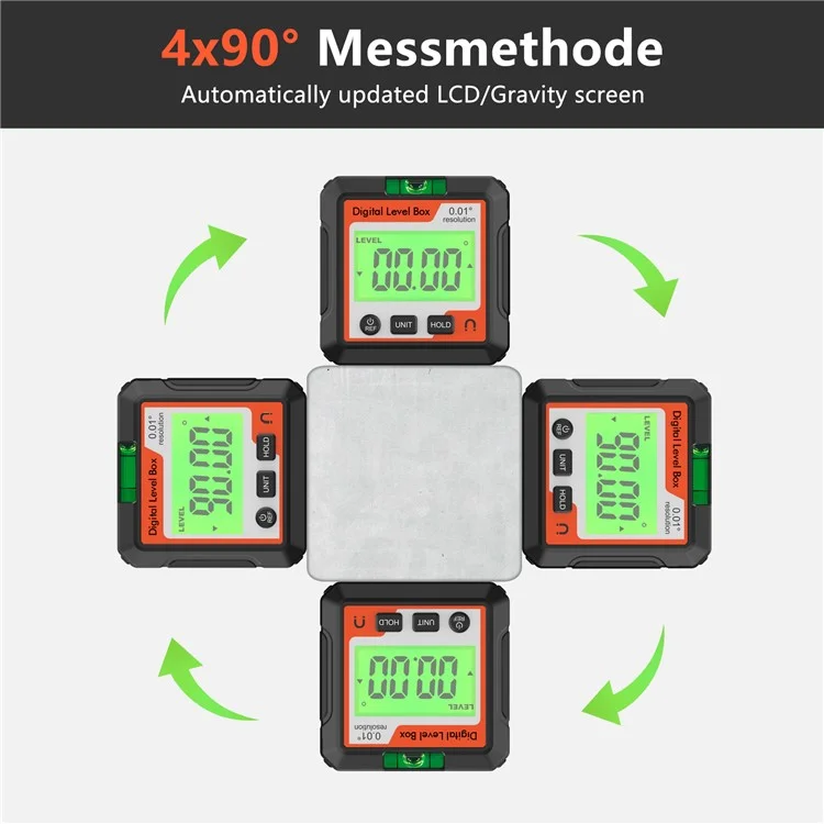 JD10 Digital Level Box Mini Angle Finder Magnetic Base LCD Bevel Gauge Inclinometer for Carpentry, with Bubble - Red+White