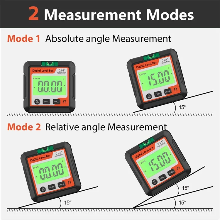 JD10 Digital Level Box Mini Angle Finder Magnetic Base LCD Bevel Gauge Inclinometer for Carpentry, with Bubble - Red+White