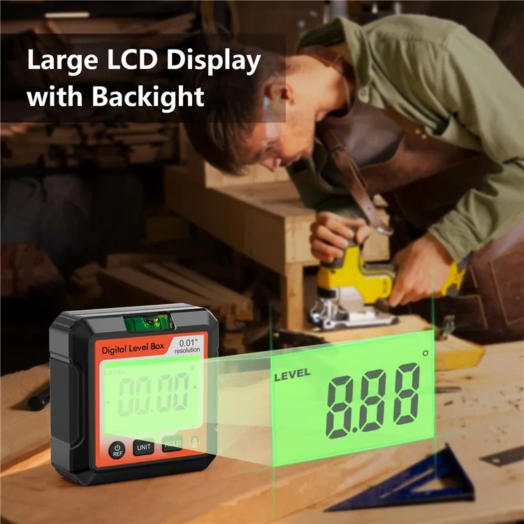 JD10 Digital Level Box Mini Angle Finder Magnetic Base LCD Bevel Gauge Inclinometer for Carpentry, with Bubble - Red+White