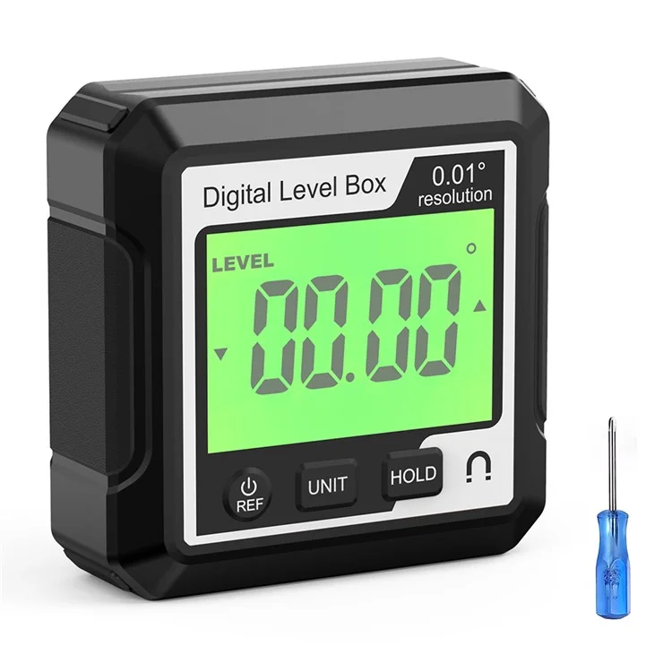Caja de nivel digital JD10 Mini buscador de ángulos con base magnética, indicador de bisel LCD, inclinómetro para carpintería, sin burbuja - Negro+Blanco