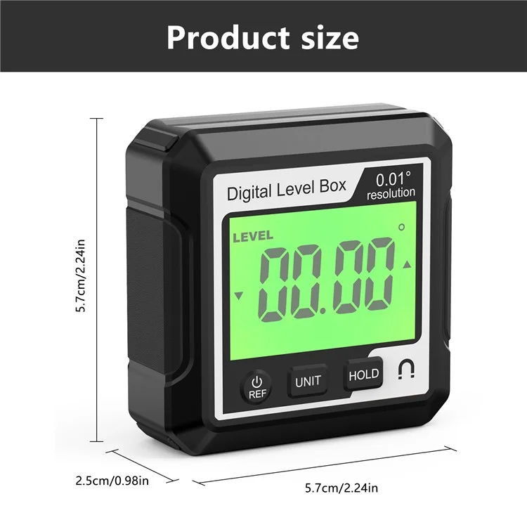 Caja de nivel digital JD10 Mini buscador de ángulos con base magnética, indicador de bisel LCD, inclinómetro para carpintería, sin burbuja - Negro+Blanco
