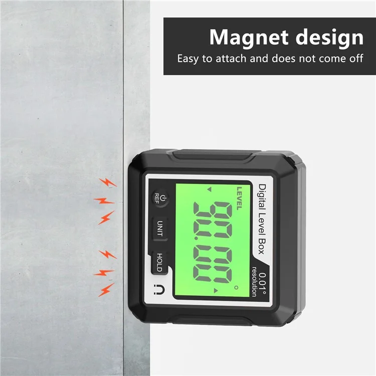 Caja de nivel digital JD10 Mini buscador de ángulos con base magnética, indicador de bisel LCD, inclinómetro para carpintería, sin burbuja - Negro+Blanco