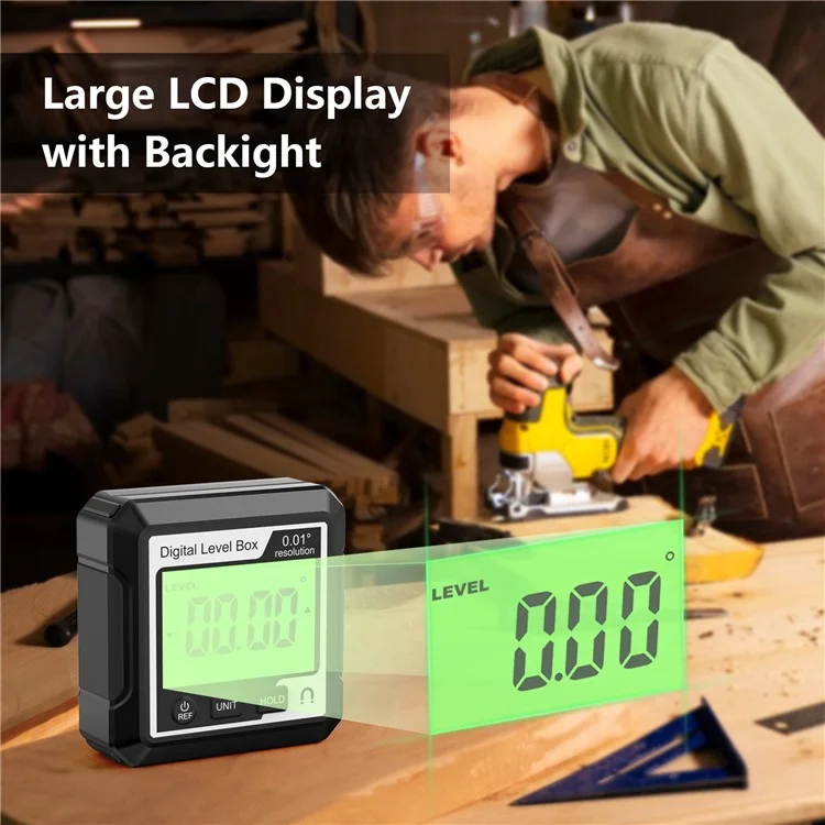 Caja de nivel digital JD10 Mini buscador de ángulos con base magnética, indicador de bisel LCD, inclinómetro para carpintería, sin burbuja - Negro+Blanco