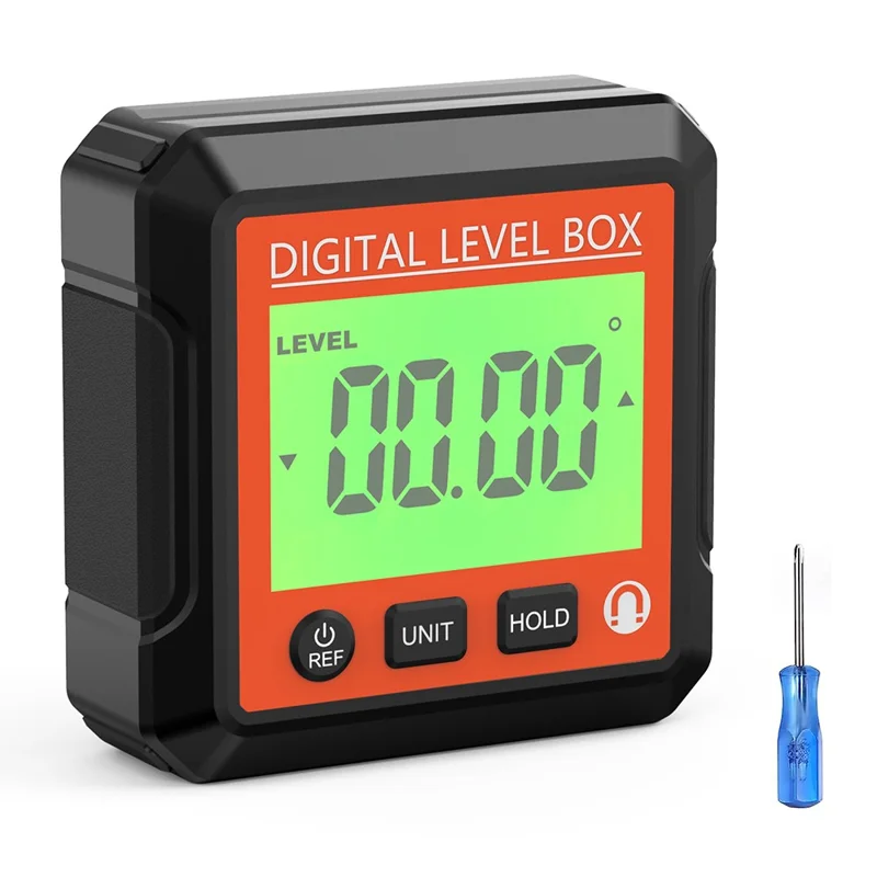 JD10 Digital Level Box Mini Angle Finder Magnetic Base LCD Bevel Gauge Inclinometer for Carpentry, without Bubble - Red+Red