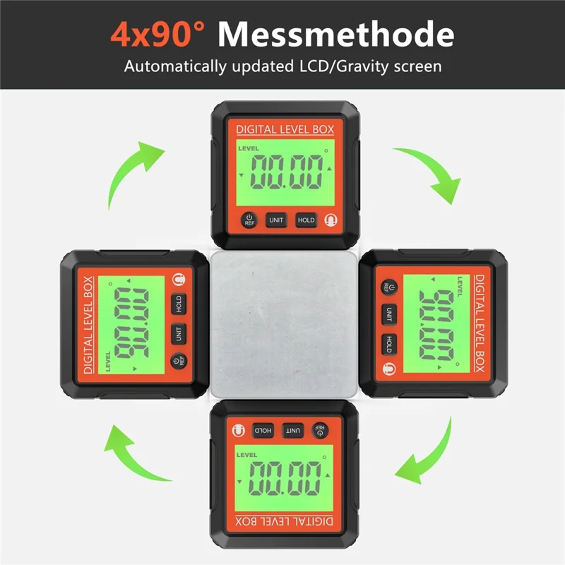 JD10 Digital Level Box Mini Angle Finder Magnetic Base LCD Bevel Gauge Inclinometer for Carpentry, without Bubble - Red+Red