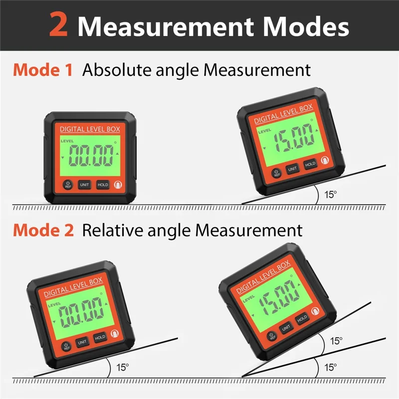 JD10 Digital Level Box Mini Angle Finder Magnetic Base LCD Bevel Gauge Inclinometer for Carpentry, without Bubble - Red+Red