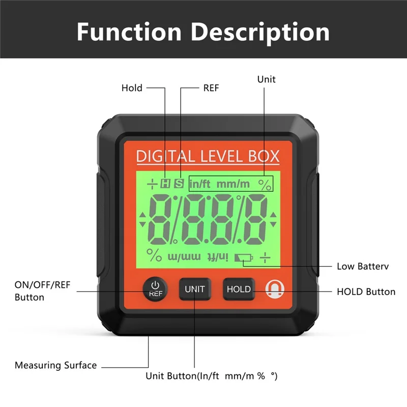 JD10 Digital Level Box Mini Angle Finder Magnetic Base LCD Bevel Gauge Inclinometer for Carpentry, without Bubble - Red+Red