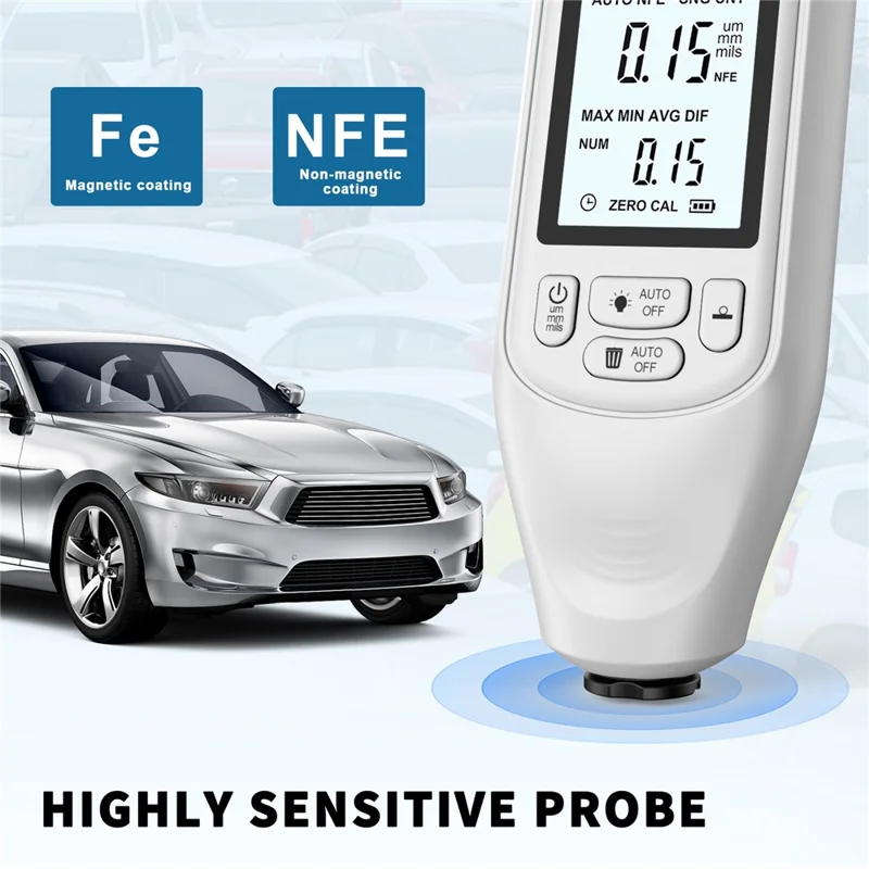 HW400 Automobile Thickness Gauge Car Paint Tester Thickness Coating Measuring Tool - White