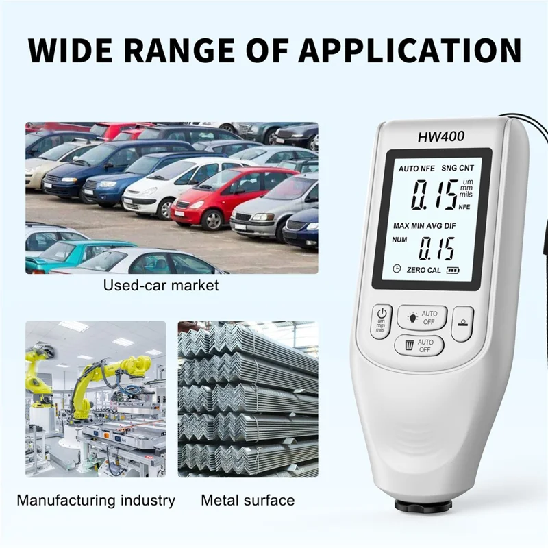 HW400 Automobile Thickness Gauge Car Paint Tester Thickness Coating Measuring Tool - White