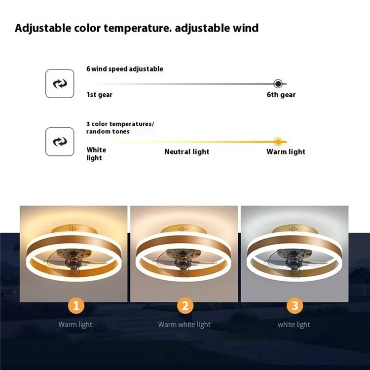 Ventilador de techo LED de 40 cm, 220 V, 6 velocidades, con mando a distancia, para sala de estar/dormitorio/comedor - Dorado