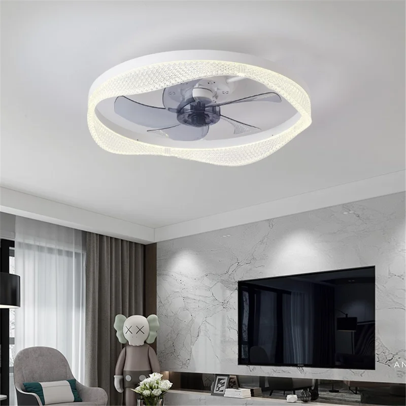 50cm 220V 6-Speed Stepless Dimmable Nordic Ceiling Fan Light for Living Room / Bedroom / Dining Room - White