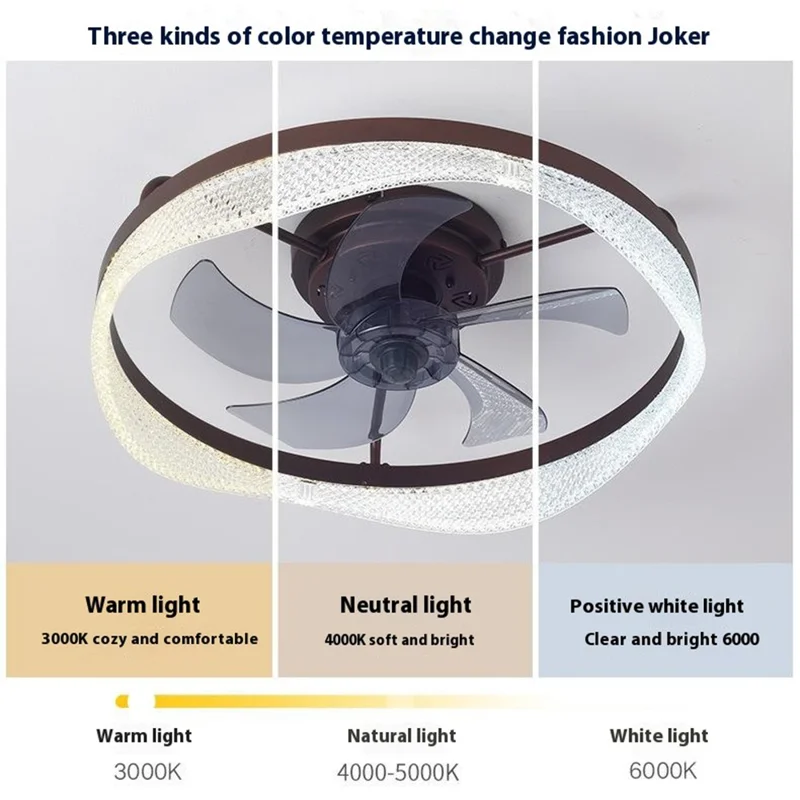 50cm 220V 6-Speed Stepless Dimmable Nordic Ceiling Fan Light for Living Room / Bedroom / Dining Room - White
