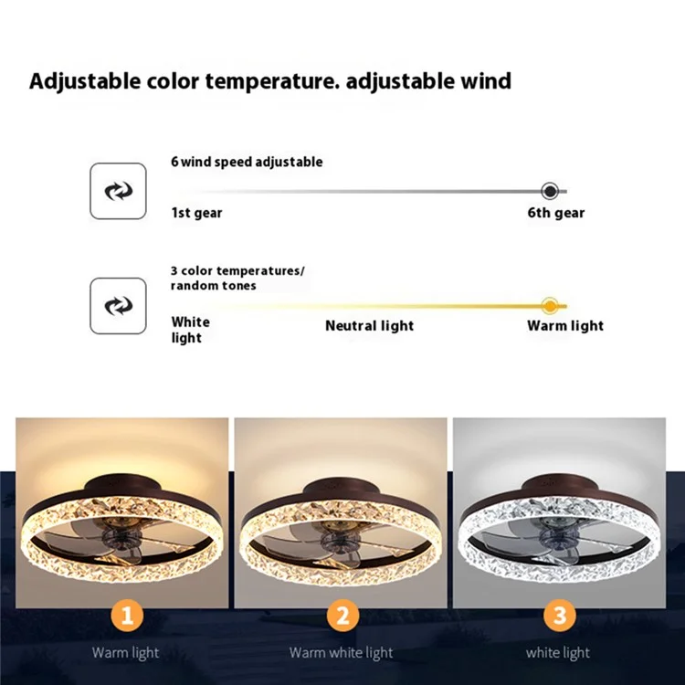 50cm 220V 6 Speeds Adjustable Luxury Ceiling Fan Light for Living Room / Bedroom / Dining Room Decorative Lamp - Coffee