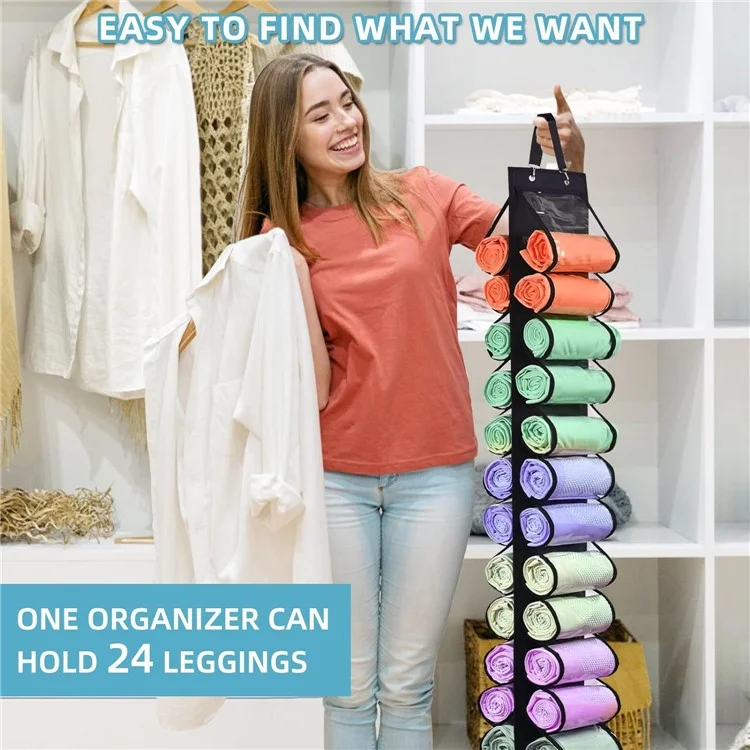24 Fächer Doppelseitige Aufbewahrungstasche für Schranktür, Rückseite, Leggings, Westen, Handtücher - Schwarz