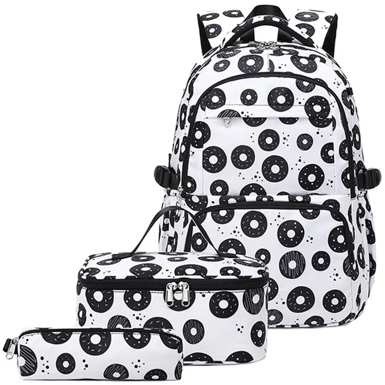 3 Piezas / Establecer Una Mochila Para Niños Bolsa de Mochila Para Niños Bolsa de Lápiz Para Adolescentes Bolsa de Escuela Impermeable - Negro / Blanco