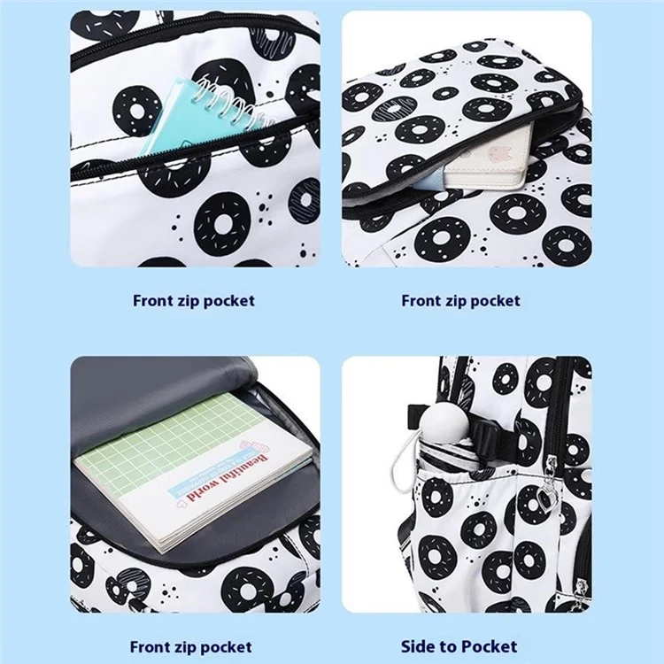 3 Piezas / Establecer Una Mochila Para Niños Bolsa de Mochila Para Niños Bolsa de Lápiz Para Adolescentes Bolsa de Escuela Impermeable - Negro / Blanco
