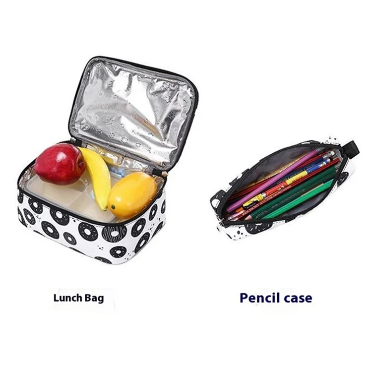 3 Piezas / Establecer Una Mochila Para Niños Bolsa de Mochila Para Niños Bolsa de Lápiz Para Adolescentes Bolsa de Escuela Impermeable - Negro / Blanco