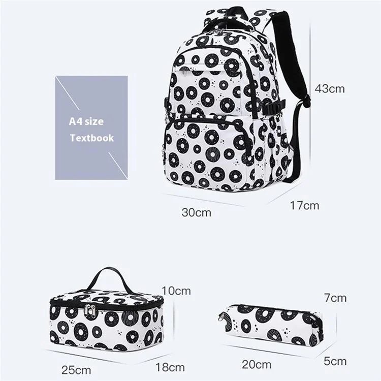 3 Piezas / Establecer Una Mochila Para Niños Bolsa de Mochila Para Niños Bolsa de Lápiz Para Adolescentes Bolsa de Escuela Impermeable - Negro / Blanco