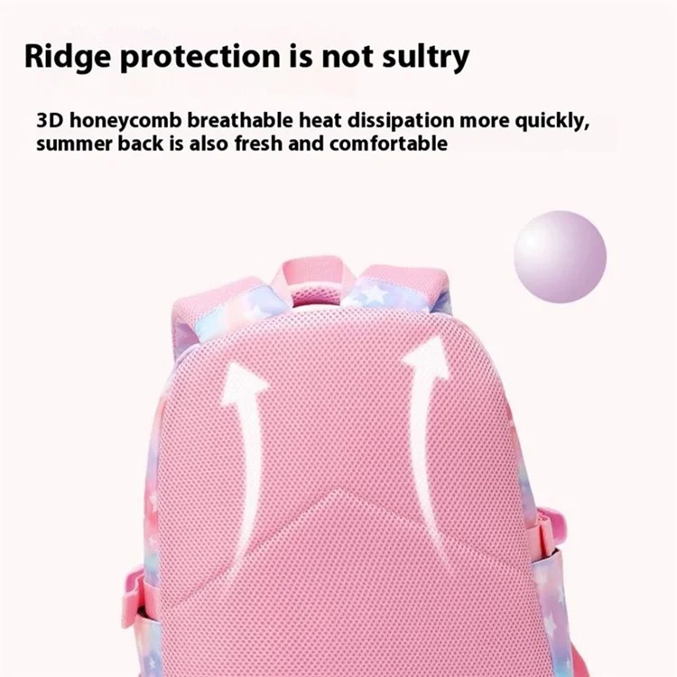 3pcs / Set Stars Padrão Kids Backpack Lunchag Bag Concas - Rosa