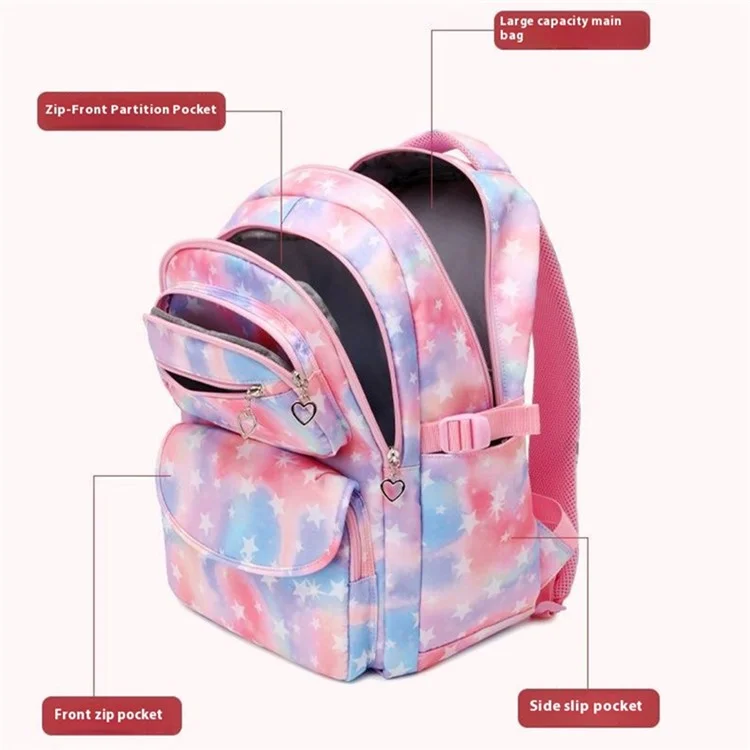 3pcs / Set Stars Padrão Kids Backpack Lunchag Bag Concas - Rosa
