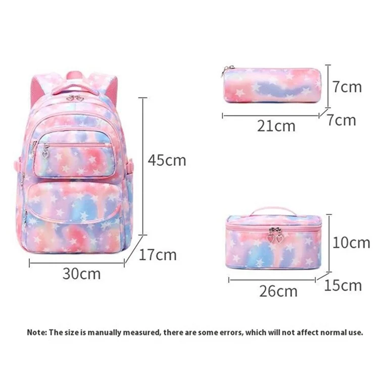 3pcs / Set Stars Padrão Kids Backpack Lunchag Bag Concas - Rosa