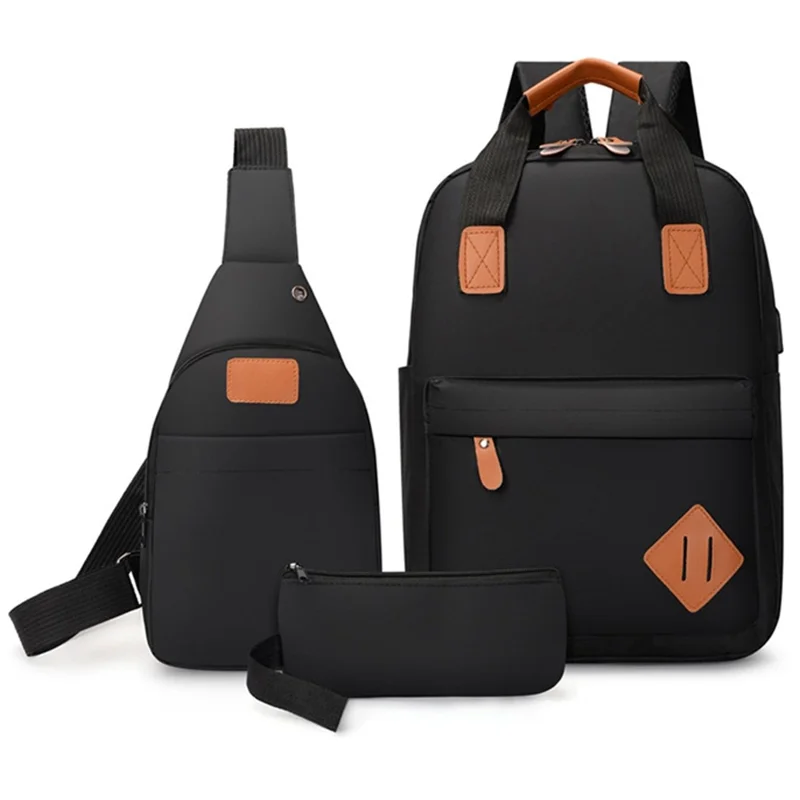 3Pcs / Set Waterproof Oxford Cloth 15.6-inch Laptop Backpack Chest Pack Clutch Bag - Black