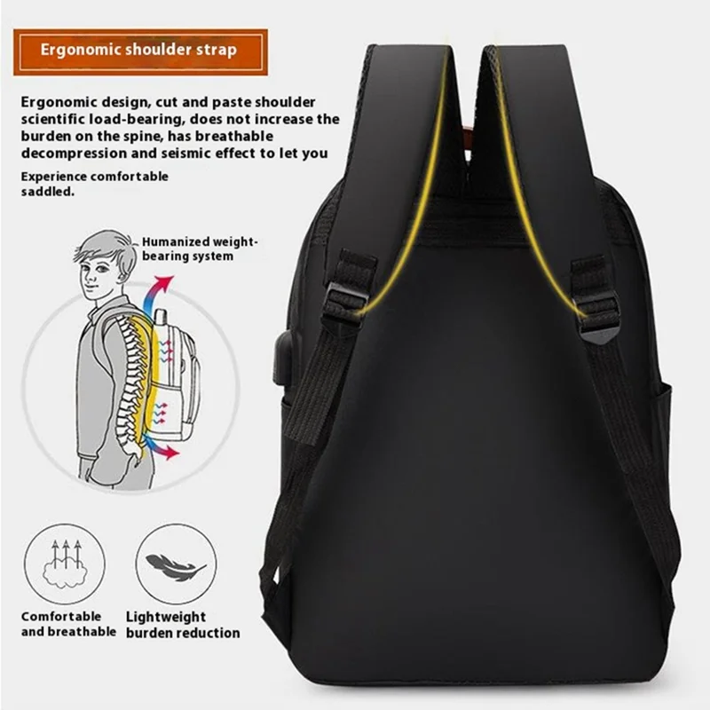 3Pcs / Set Waterproof Oxford Cloth 15.6-inch Laptop Backpack Chest Pack Clutch Bag - Black