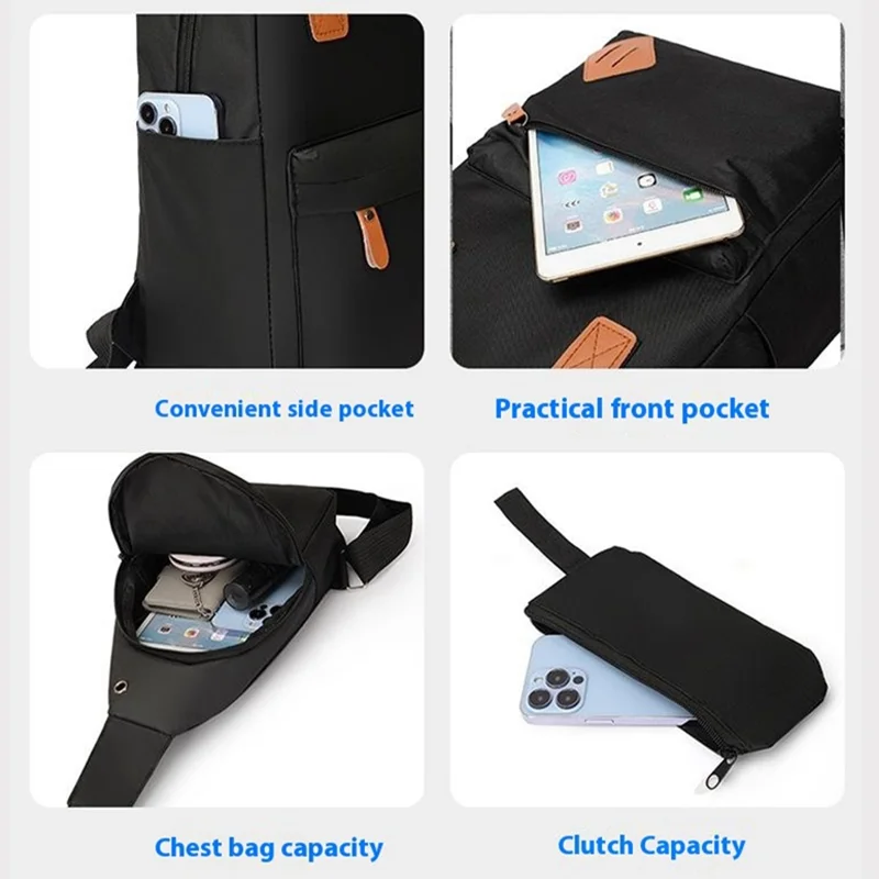 3Pcs / Set Waterproof Oxford Cloth 15.6-inch Laptop Backpack Chest Pack Clutch Bag - Black