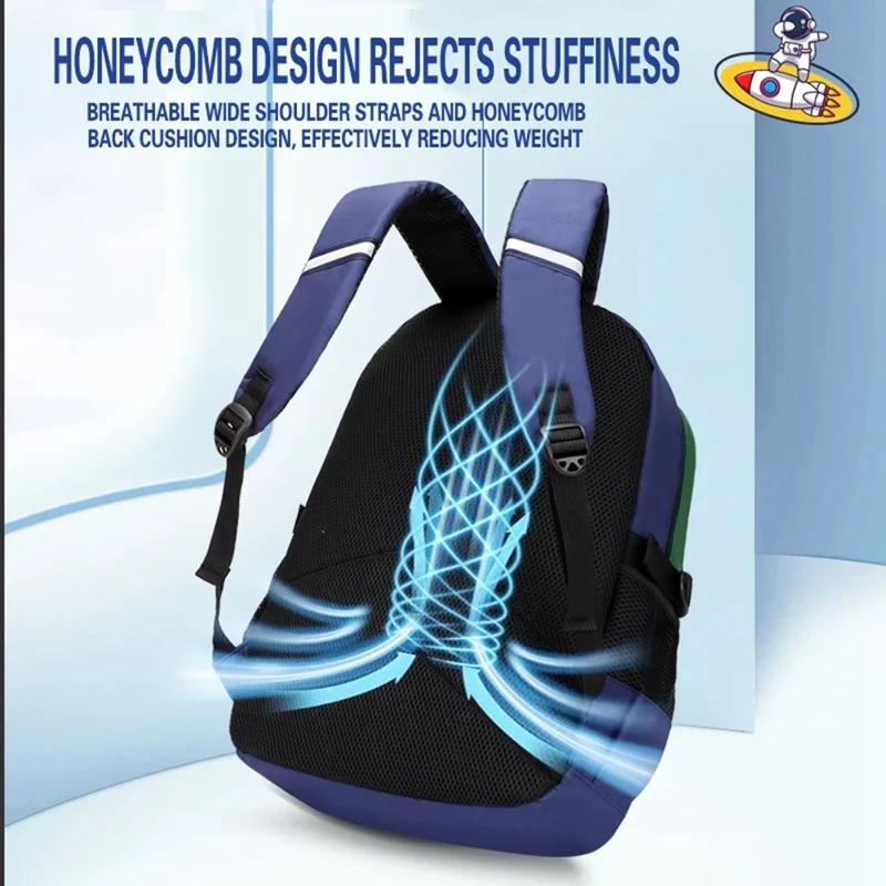 Waterproof Kids Backpack Astronaut Pattern Children School Bag for Boys, Size S - Sapphire