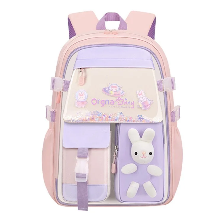 Kawaii 3d Cartoon Bunny Sequin Design Mochila Para Niñas Para la Escuela de Libros Para Niños, Tamaño L - Rosa