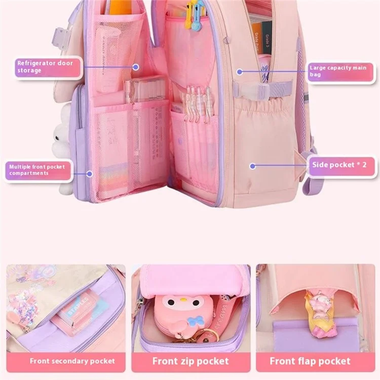 Kawaii 3d Cartoon Bunny Sequin Design Mochila Para Niñas Para la Escuela Para Niños, Talla S - Rosa