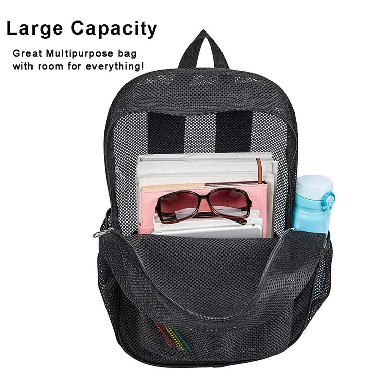 Large Capacity Outdoor Swimming Beach Shoulder Bag See Through Nylon Mesh Backpack - Red