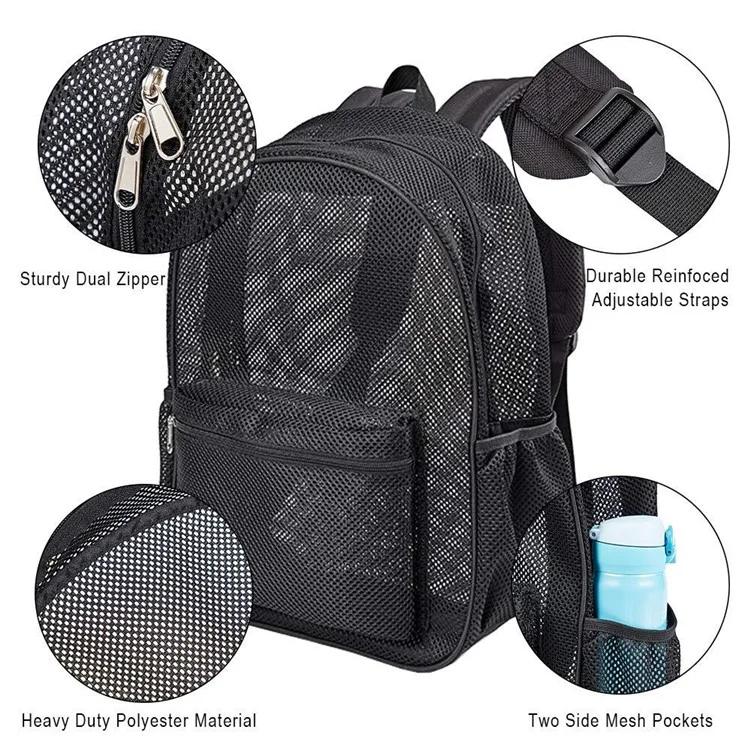 Large Capacity Outdoor Swimming Beach Shoulder Bag See Through Nylon Mesh Backpack - Red