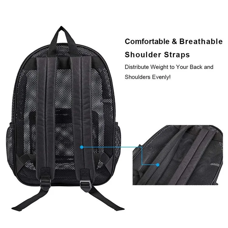 Large Capacity Outdoor Swimming Beach Shoulder Bag See Through Nylon Mesh Backpack - Red