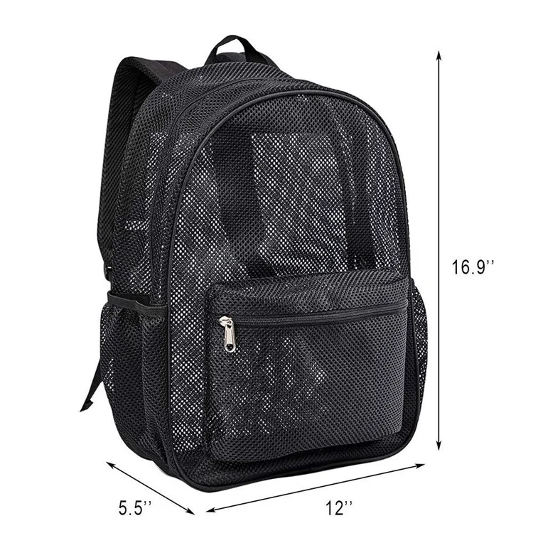 Large Capacity Outdoor Swimming Beach Shoulder Bag See Through Nylon Mesh Backpack - Red
