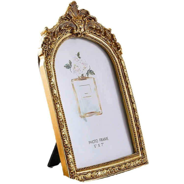 8 Inch European Style Golden Arch Resin Photo Frame for Picture Display Tabletop Decoration