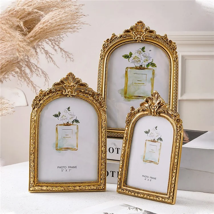 8 Inch European Style Golden Arch Resin Photo Frame for Picture Display Tabletop Decoration