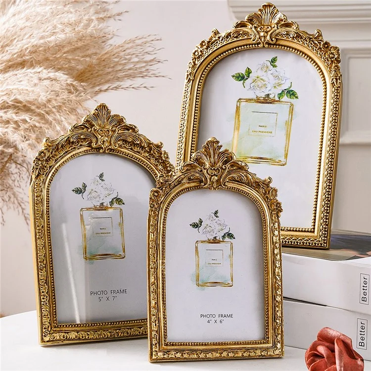 8 Inch European Style Golden Arch Resin Photo Frame for Picture Display Tabletop Decoration