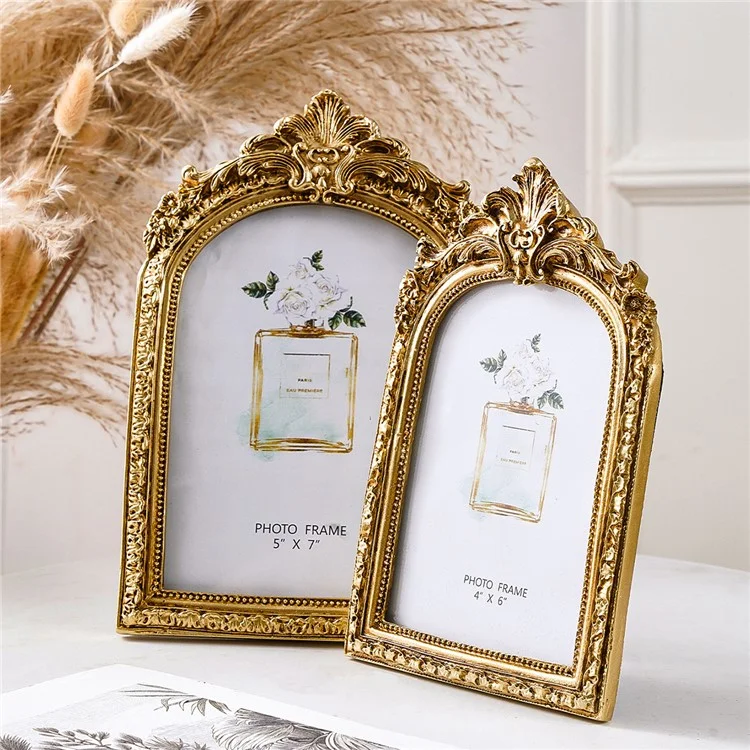 8 Inch European Style Golden Arch Resin Photo Frame for Picture Display Tabletop Decoration