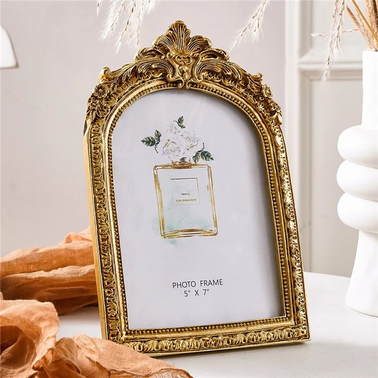 8 Inch European Style Golden Arch Resin Photo Frame for Picture Display Tabletop Decoration