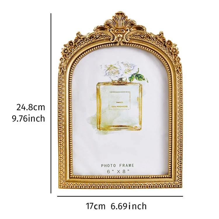 8 Inch European Style Golden Arch Resin Photo Frame for Picture Display Tabletop Decoration