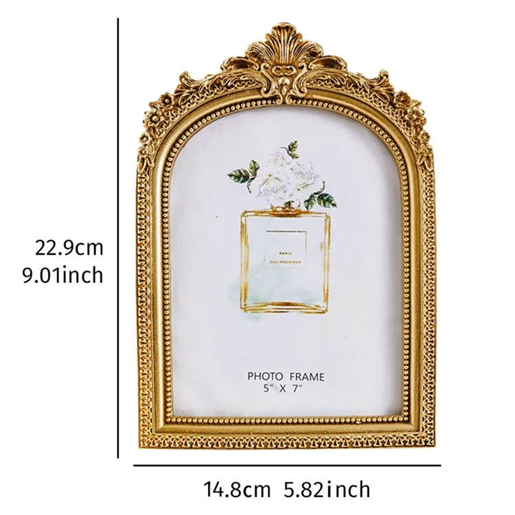 7 Inch European Style Golden Arch Resin Photo Frame for Picture Display Tabletop Decoration