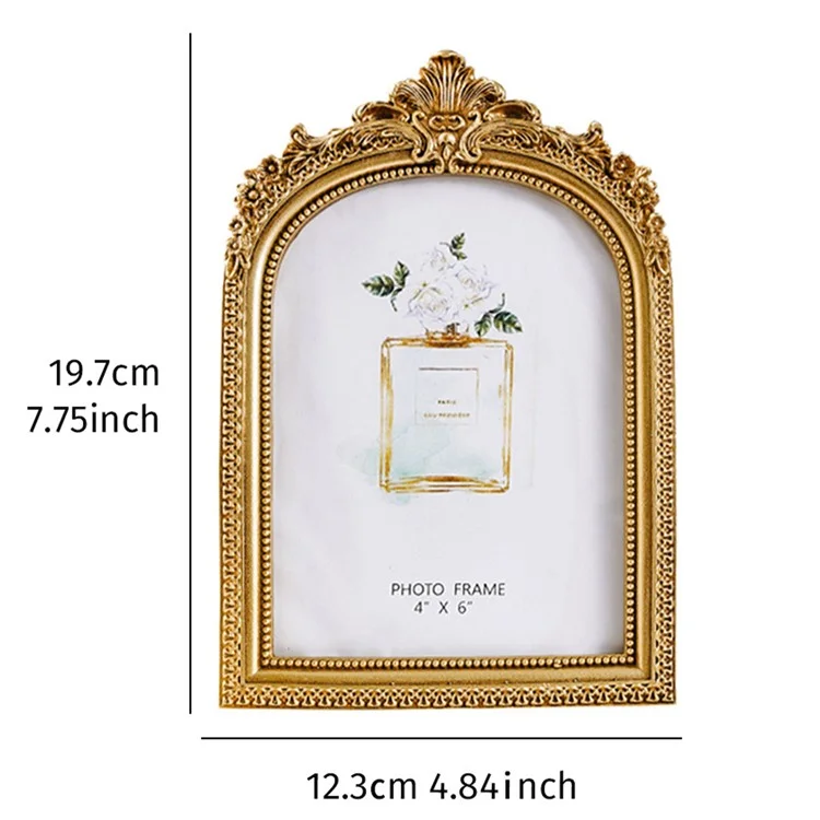 6 Inch European Style Golden Arch Resin Photo Frame for Picture Display Tabletop Decoration