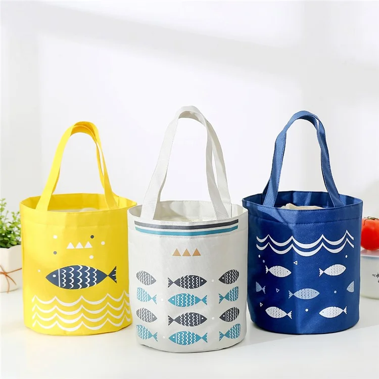 Lunch Tote Bag Oxford Cloth Insulated Lunch Cooler Bag Food Container Carrying Handbag - Navy Blue
