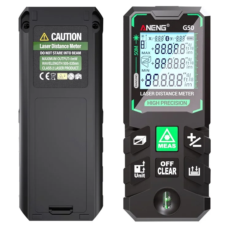 ANENG G50 Misuratore laser portatile 50m Gamma di misurazione Raggio verde Misuratore di distanza Strumento