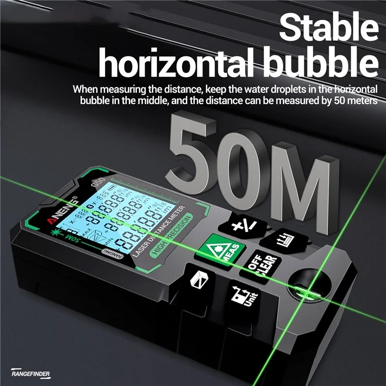 ANENG G50 Misuratore laser portatile 50m Gamma di misurazione Raggio verde Misuratore di distanza Strumento
