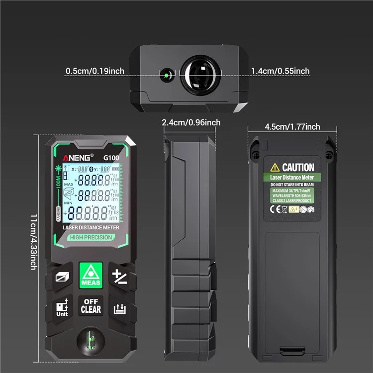 ANENG G100 Portable Handheld Laser Rangefinder 100m Measuremen Range Green Beam Laser Distance Measure Tool